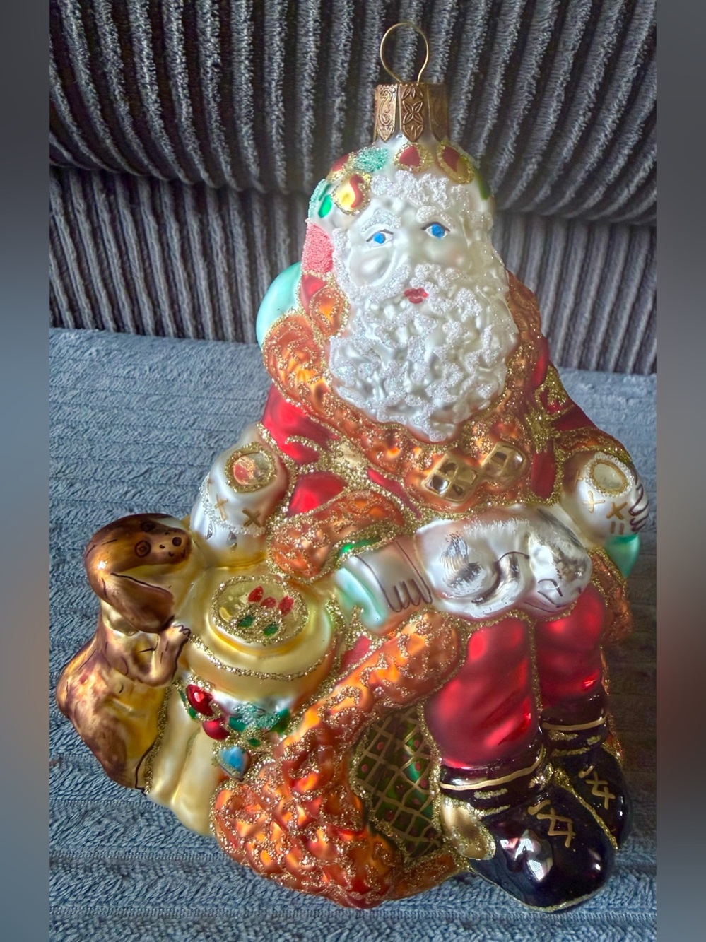 Large VTG Santa Christmas Ornament Chair Cat Dog Presents Glass
